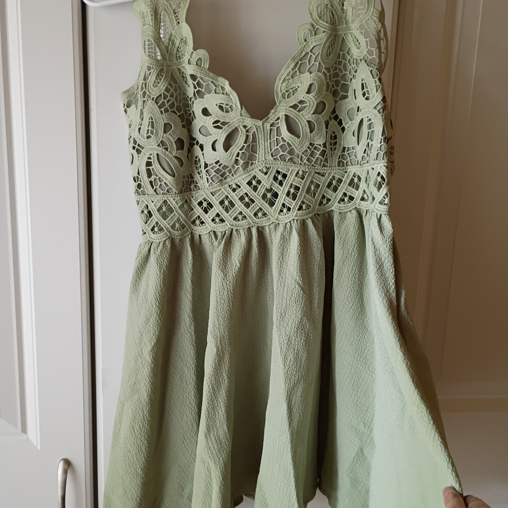 Lace Detail Green Dress